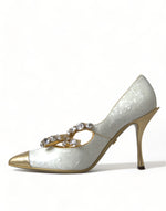 Dolce & Gabbana Elegant White Patent Crystal Bow Women's Heels