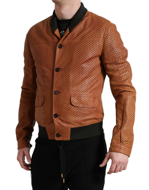 Dolce & Gabbana Elegant Leather Perforated Bomber Men's Jacket