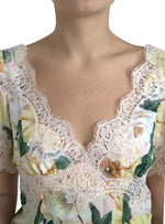Dolce & Gabbana Multicolor Floral Lace V Neck Women's Blouse