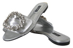 Dolce & Gabbana Crystal-Embellished Silver Leather Women's Slides