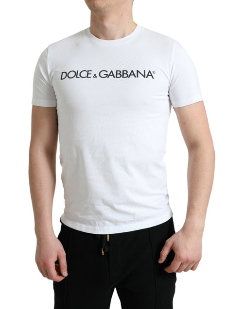 Best Dolce & Gabbana White Logo Print Cotton Men's T-shirt