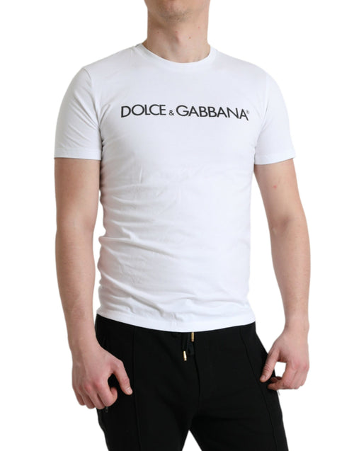 Dolce & Gabbana White Logo Print Cotton Men's T-shirt