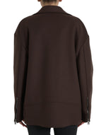 Dolce & Gabbana Brown Coat Short Biker Wool Women's Jacket