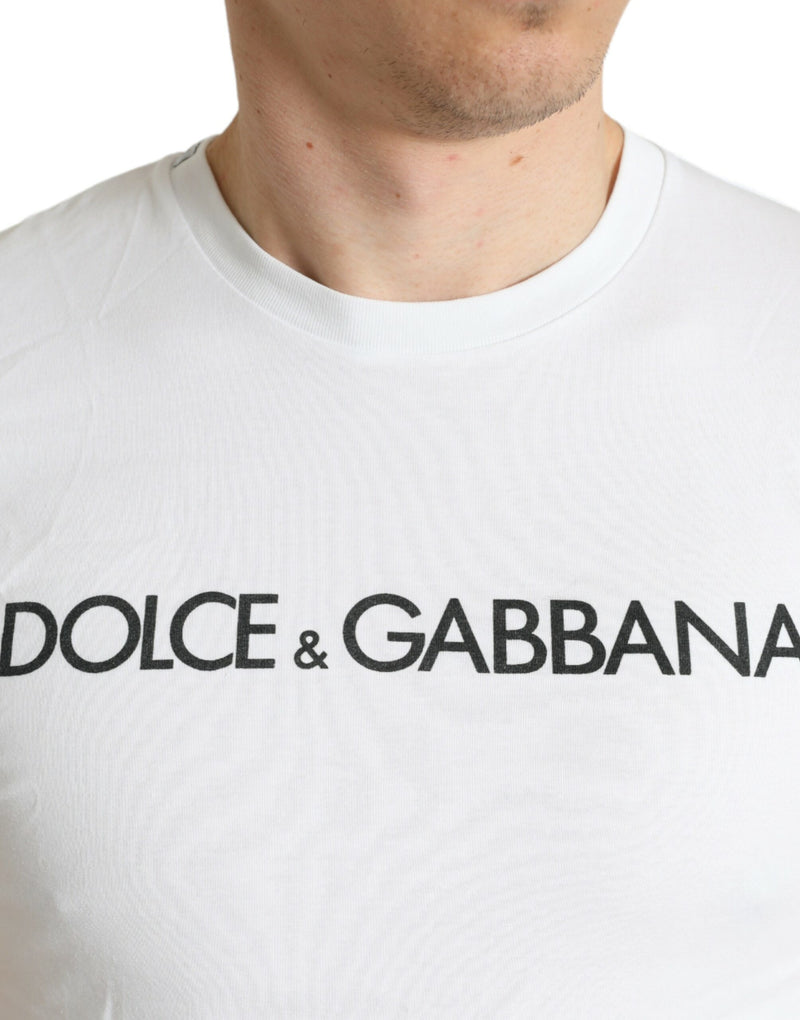 Dolce & Gabbana White Logo Print Cotton Men's T-shirt - LUX LAIR