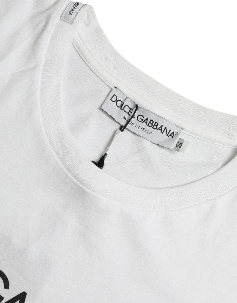 Stylish Dolce & Gabbana White Logo Print Cotton Men's T-shirt - LUX LAIR