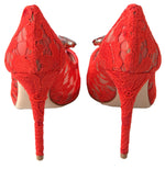 Dolce & Gabbana Chic Red Lace Heels with Crystal Women's Embellishment