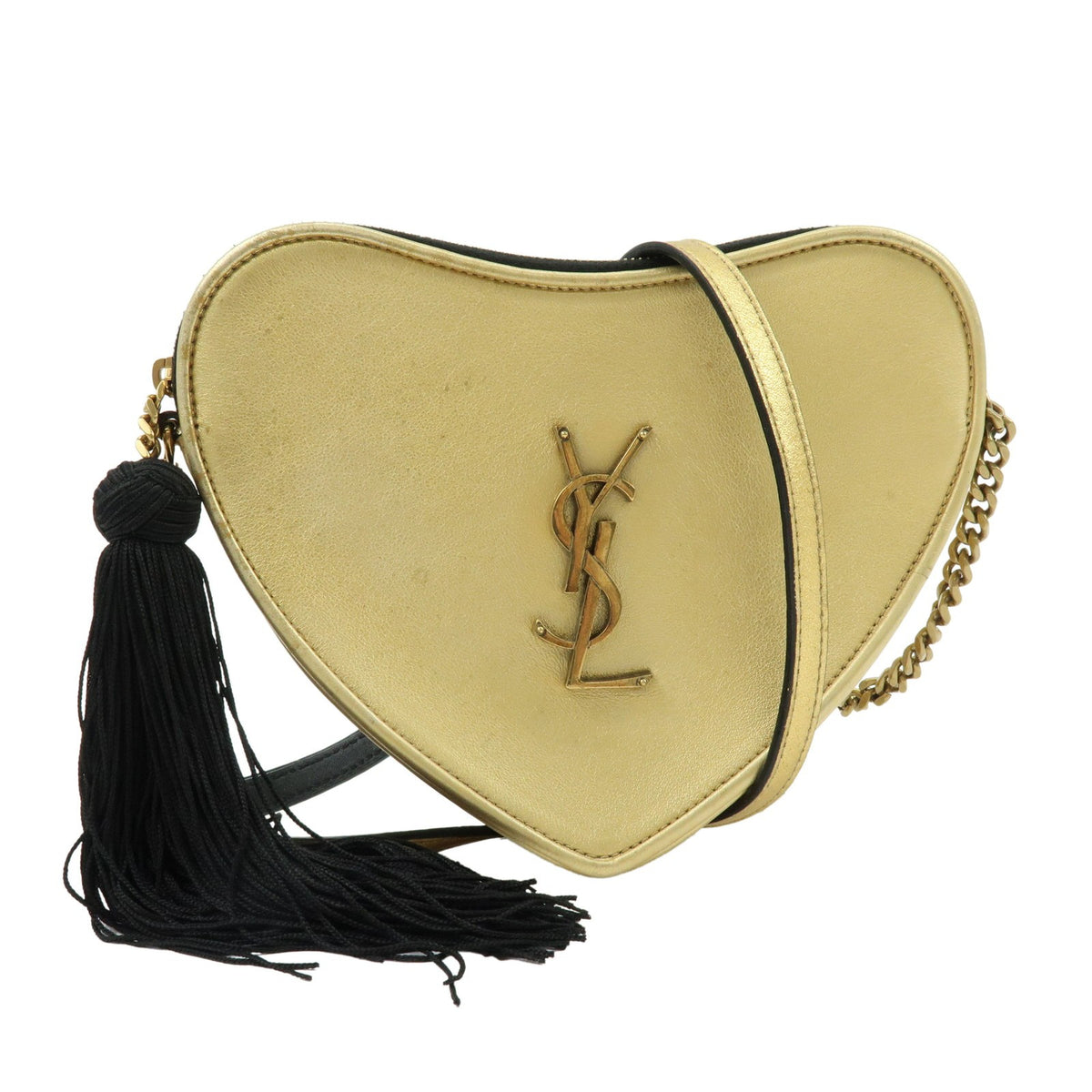 Saint Laurent Love Heart Tassel Chain Leather Gold Leather Handbag (Pre-Owned)
