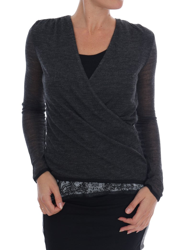 Ermanno Scervino Chic Gray Lace Sleeve Women's Blouse