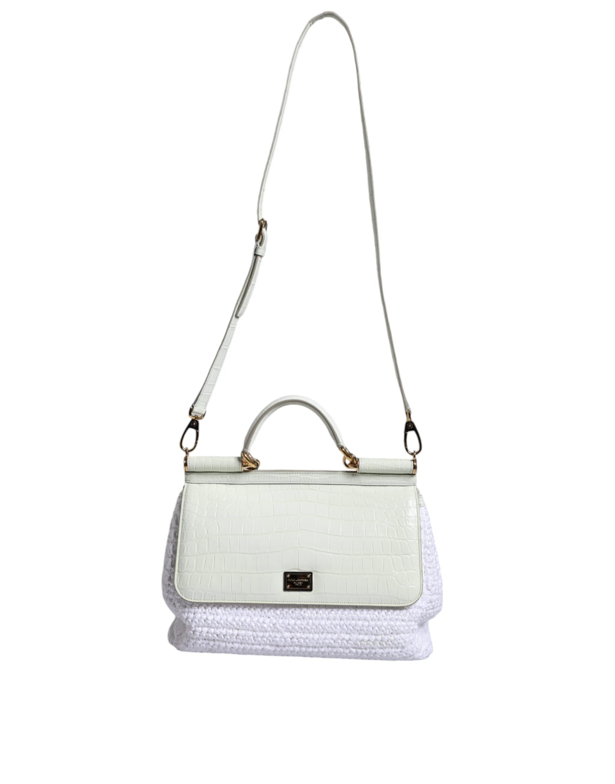 Dolce & Gabbana White Rafia Leather SICILY Crossbody Women's Bag