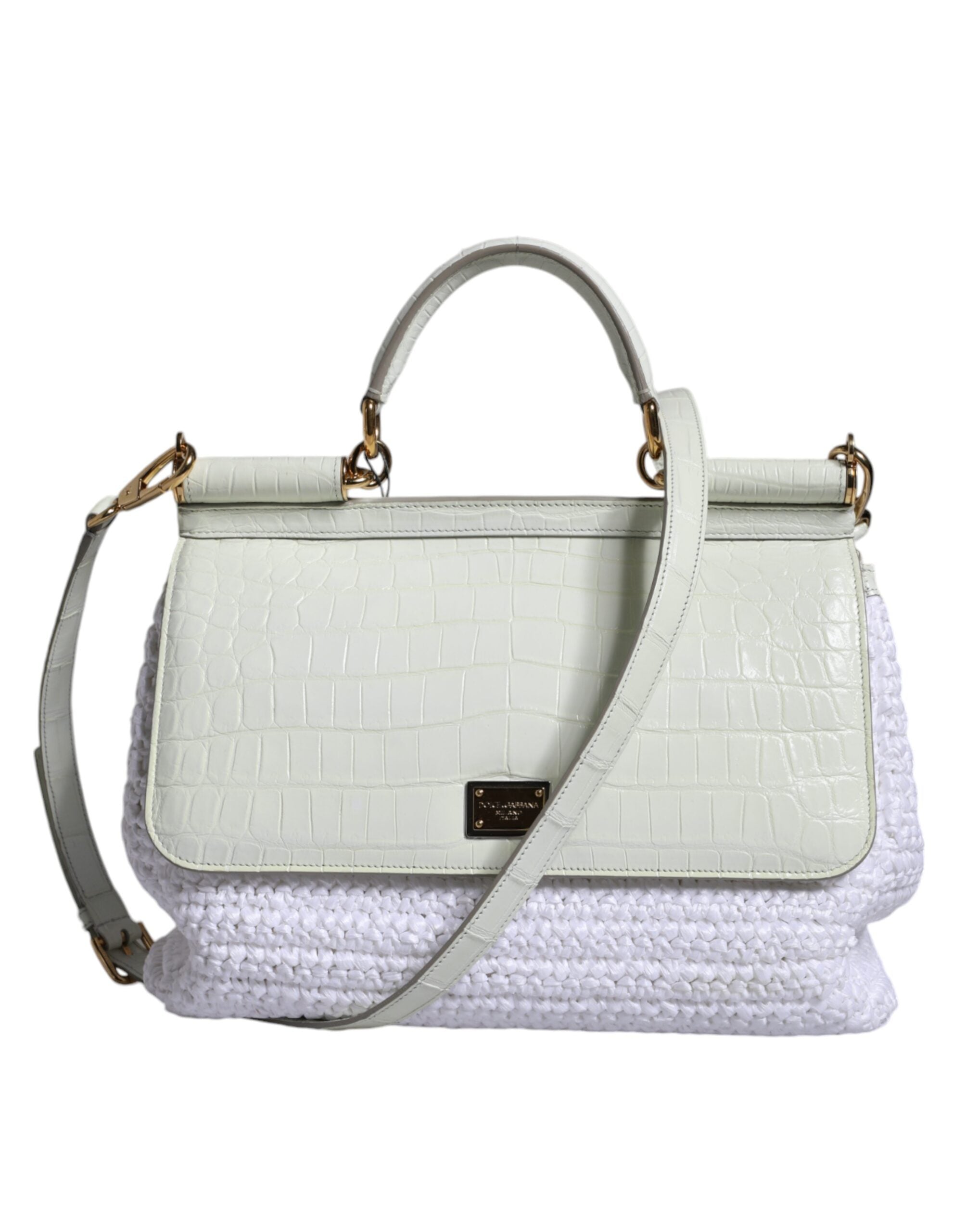 Dolce & Gabbana White Rafia Leather SICILY Crossbody Women's Bag
