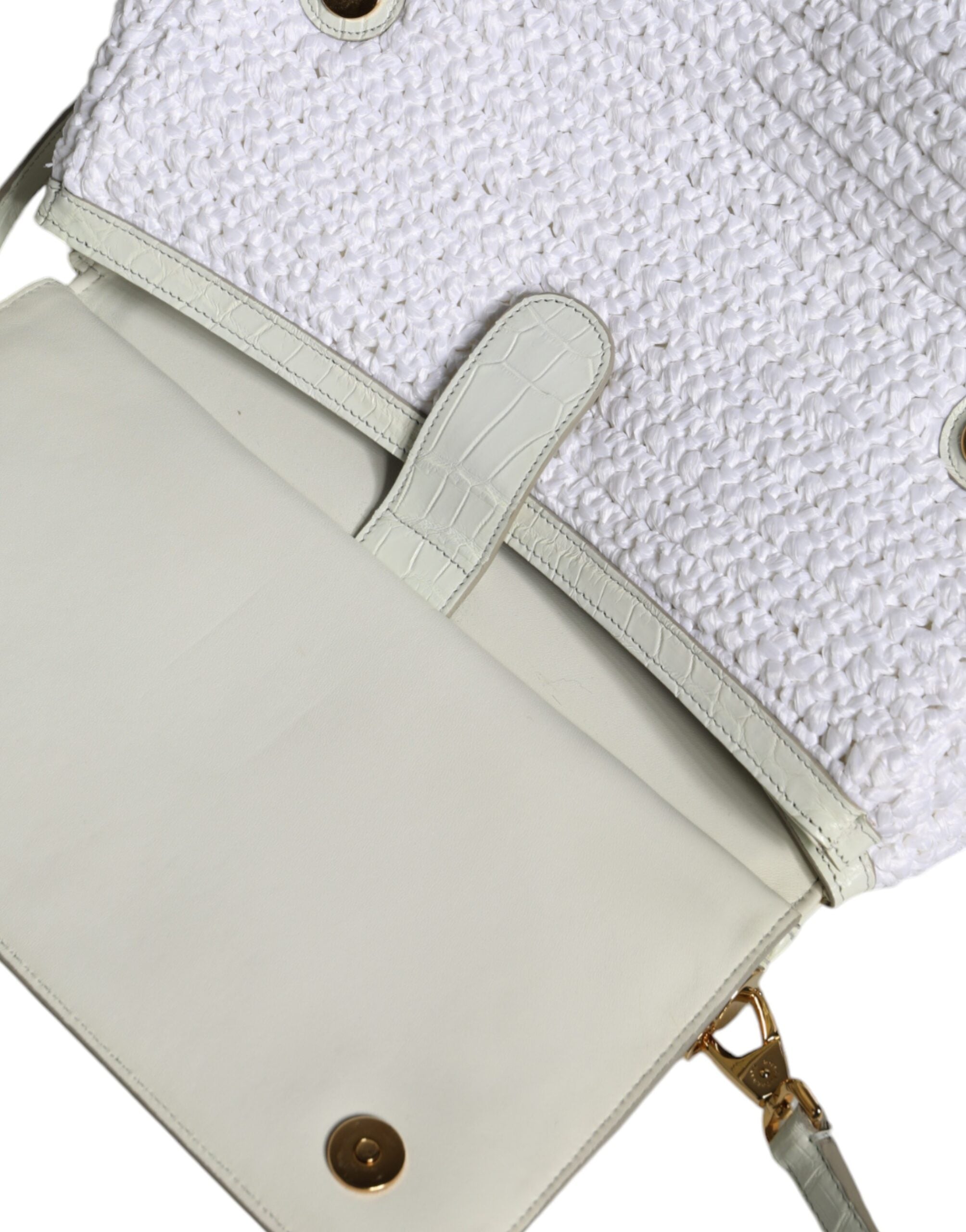Dolce & Gabbana White Rafia Leather SICILY Crossbody Women's Bag