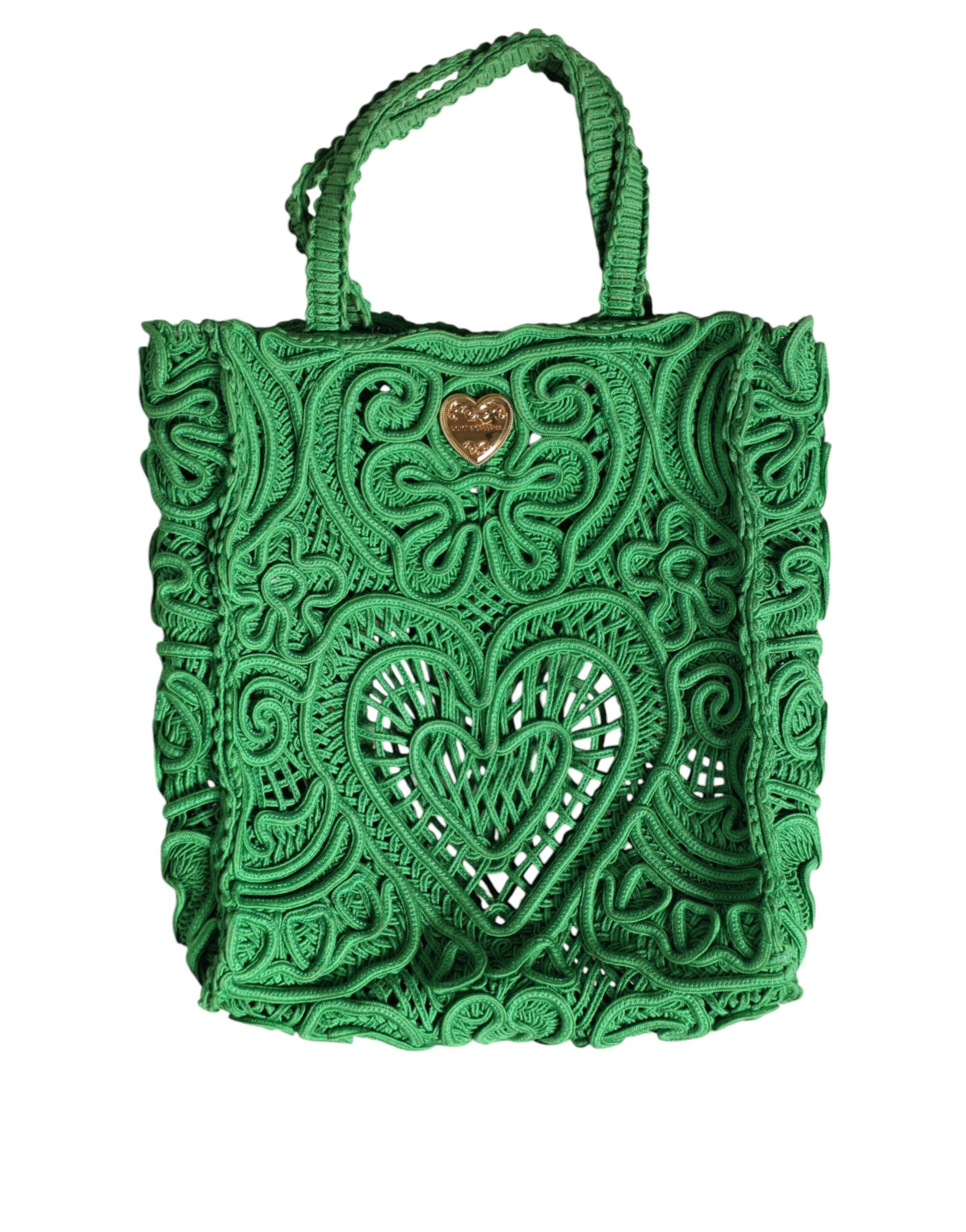 Dolce & Gabbana Green Small Cordonetto Lace Beatrice Tote Women's Bag