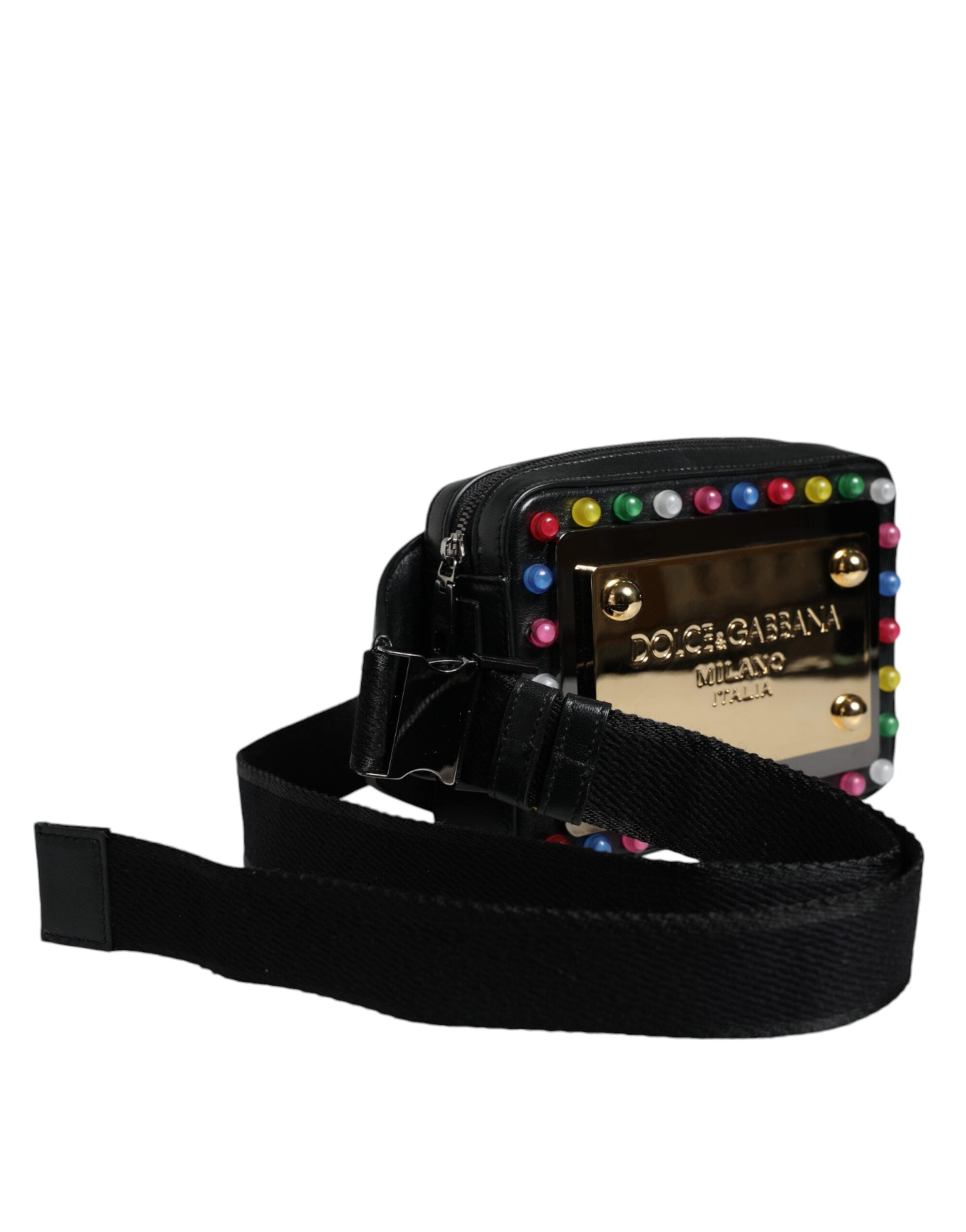 Dolce & Gabbana Black Leather LED Logo Belt Waist Fanny Pack Women's Bag (Pre-Owned)
