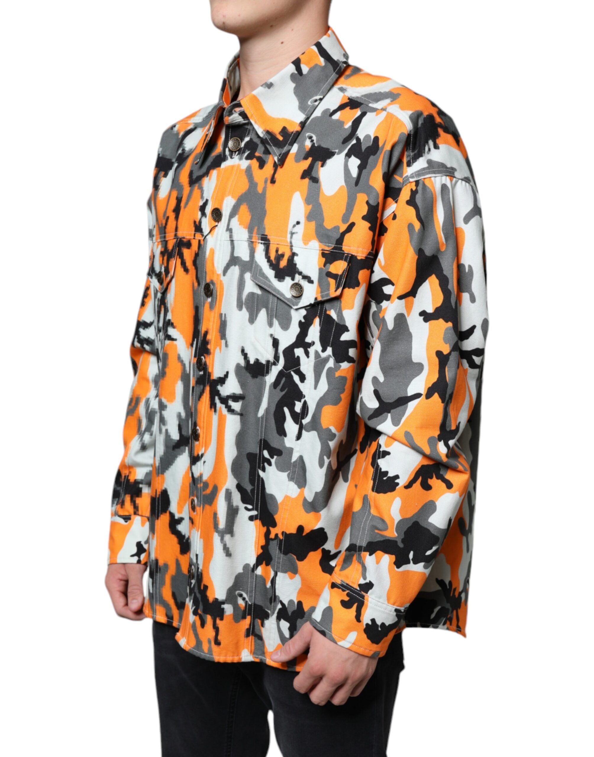Dolce & Gabbana Multicolor Camouflage Cotton Denim Collared Men's Jacket