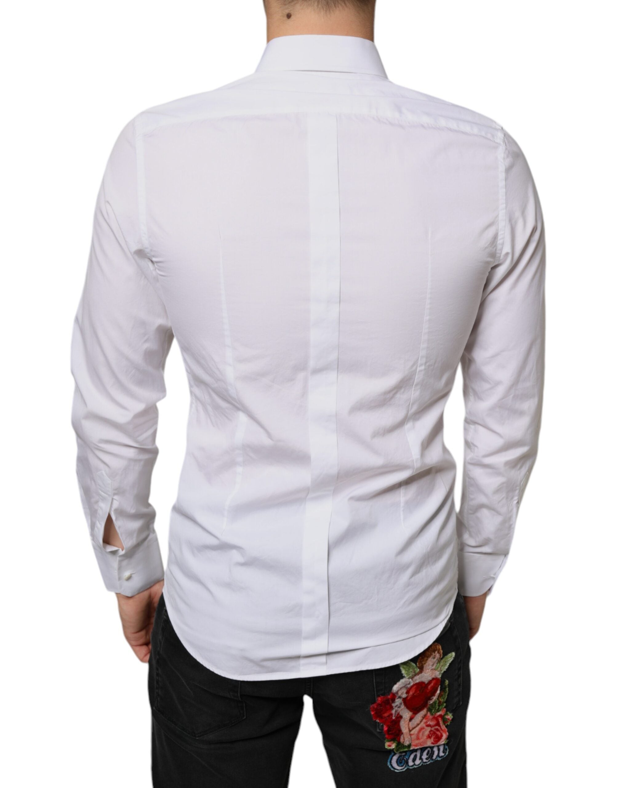 Dolce & Gabbana White Bib Cotton Poplin Formal Dress Men's Shirt