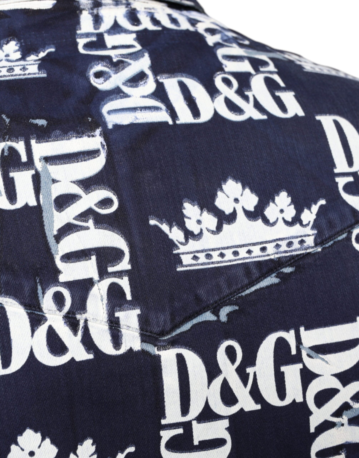 Dolce & Gabbana Blue Crown Logo Print Slim Fit Cotton Men's Shirt