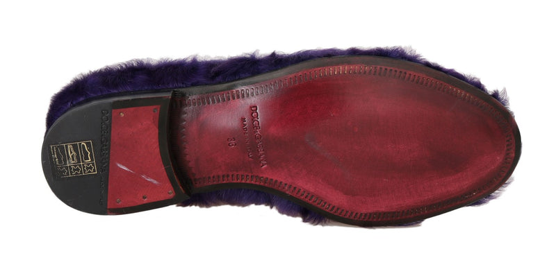 Dolce & Gabbana Purple Sheep Fur Leather Women's Loafers