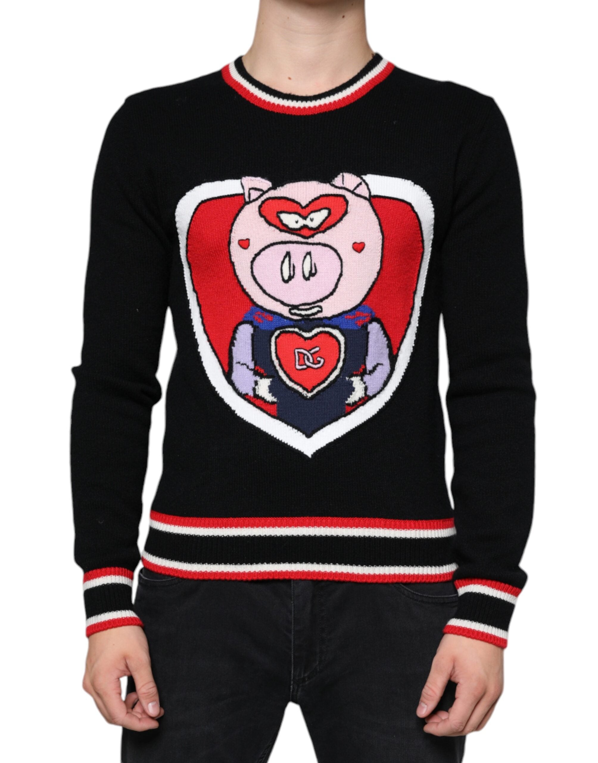 Dolce & Gabbana Black Cashmere Pig of the Year Pullover Men's Sweater