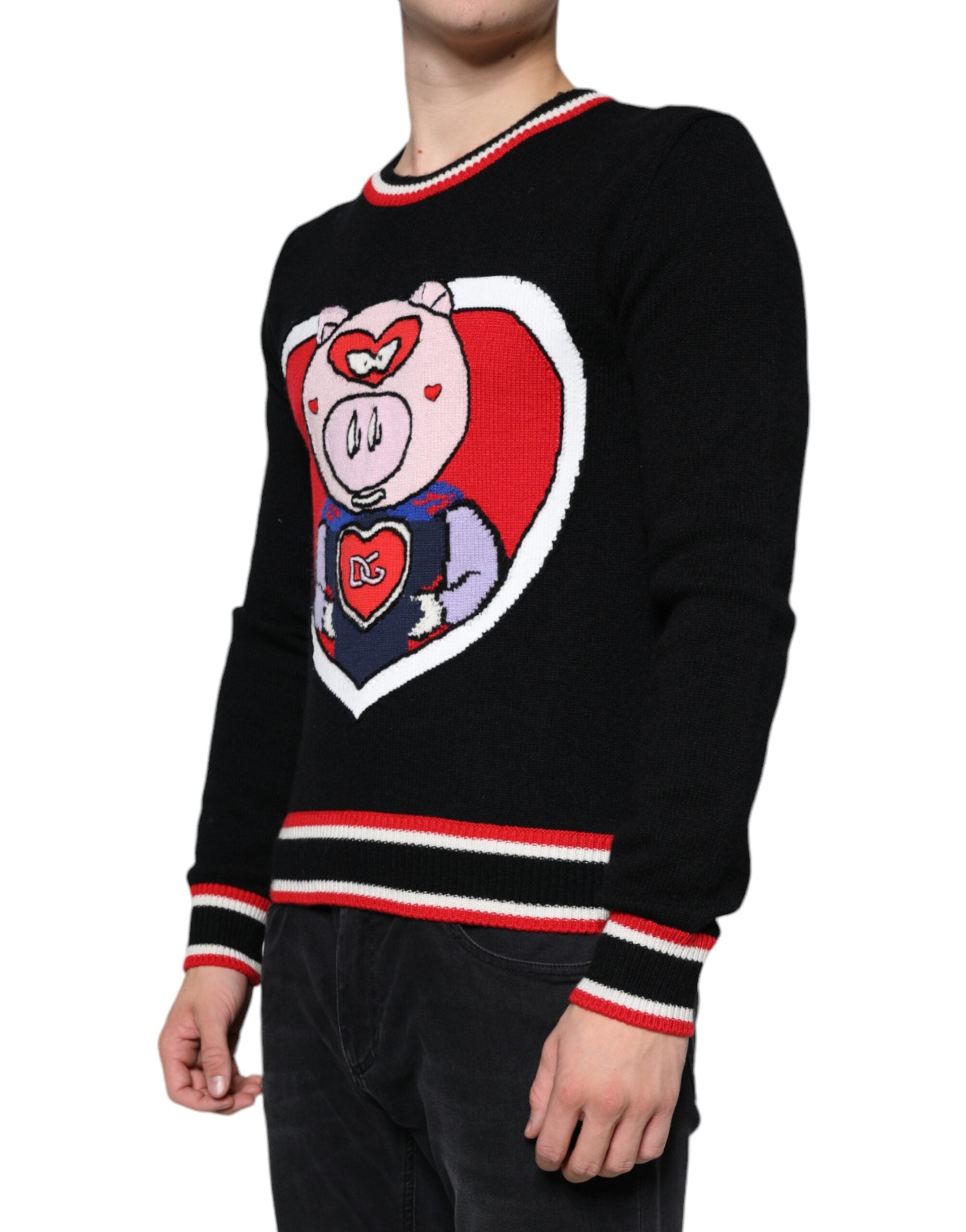 Dolce & Gabbana Black Cashmere Pig of the Year Pullover Men's Sweater