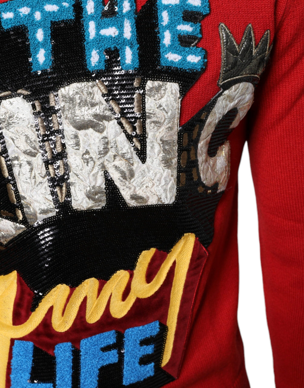 Dolce & Gabbana Red I'm The King Wool Crew Neck Sweatshirt Men's Sweater