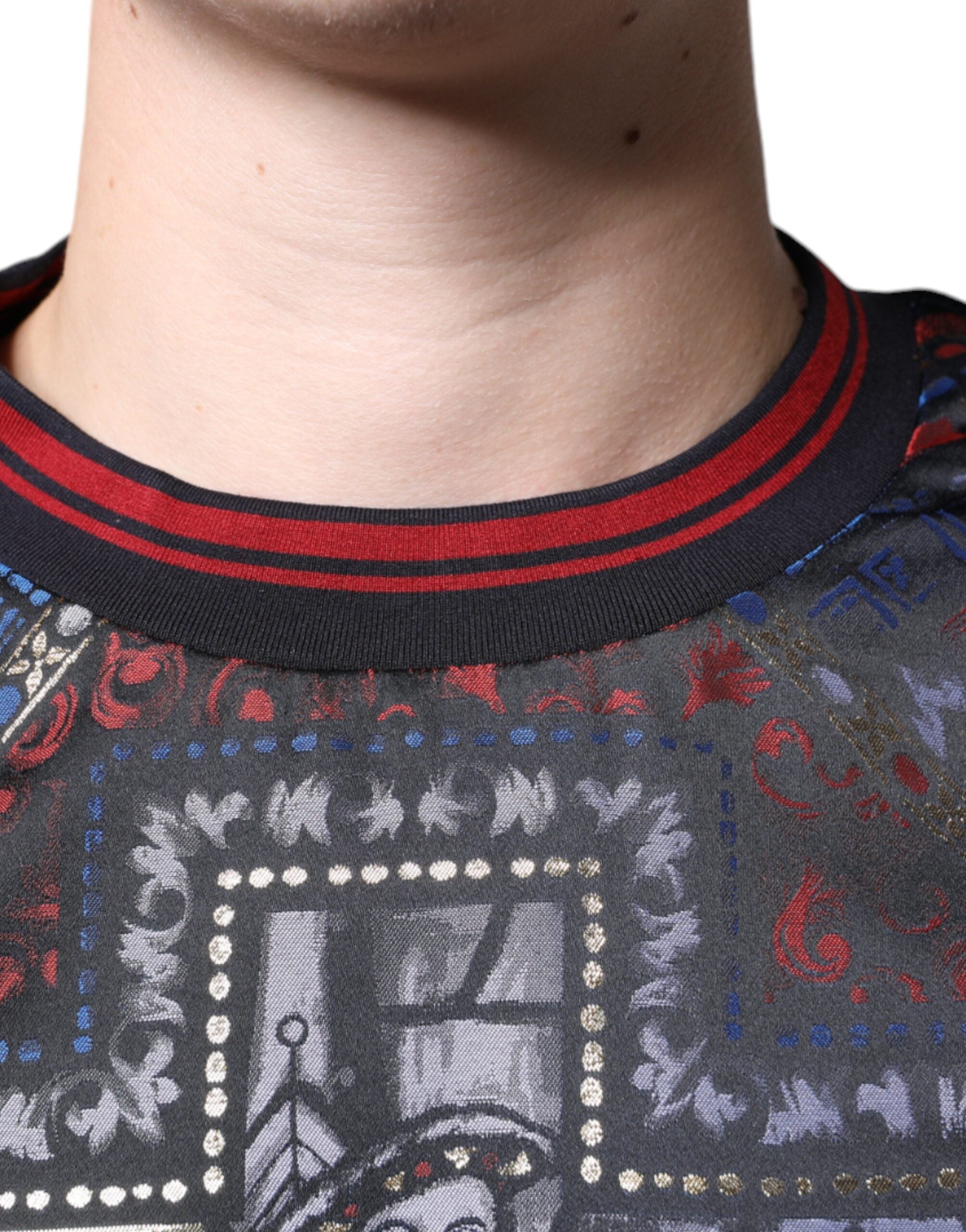 Dolce & Gabbana Multicolor Jacquard Crew Neck Sweatshirt Men's Sweater