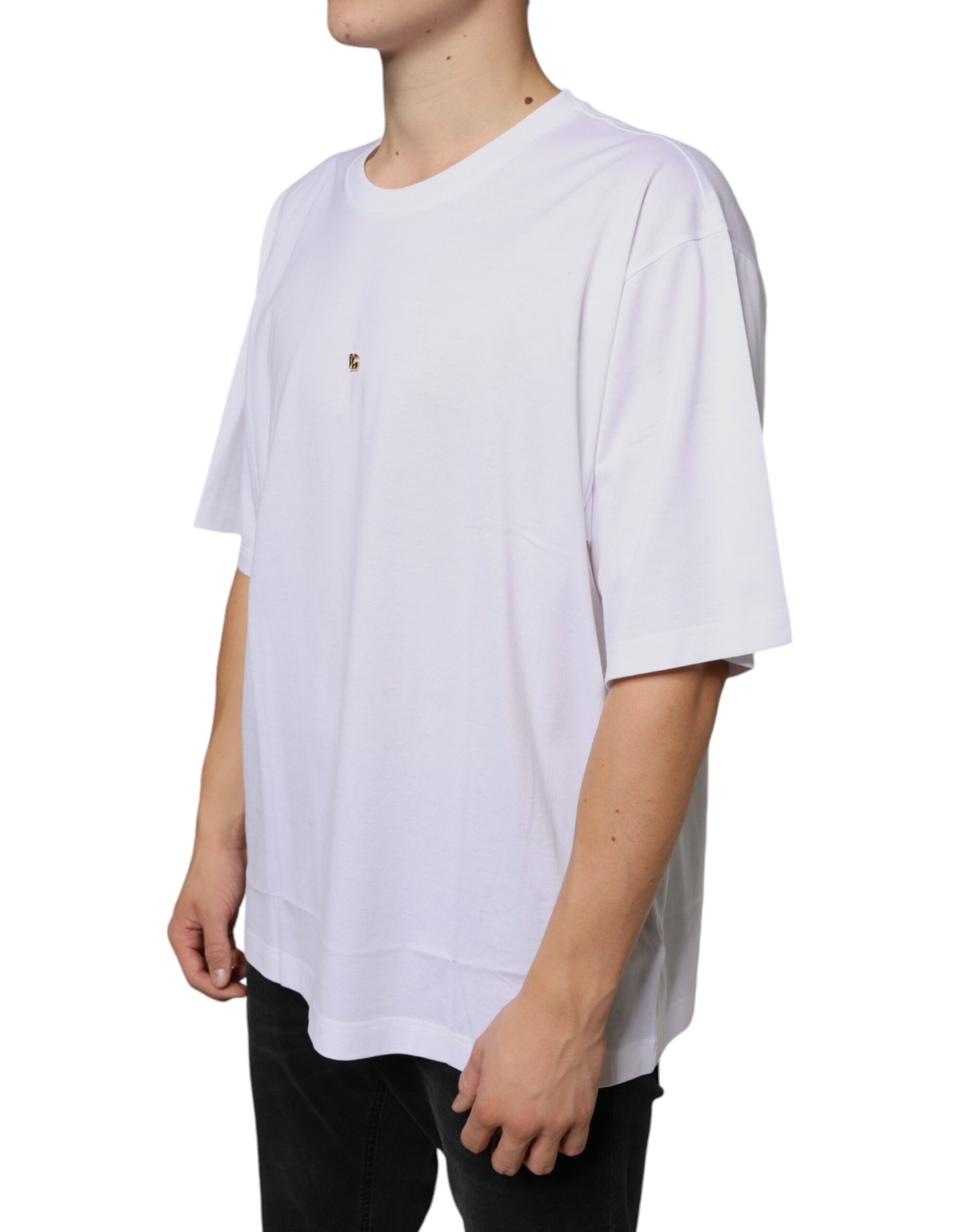 Dolce & Gabbana White Metal DG Logo Cotton Short Sleeves Men's T-shirt