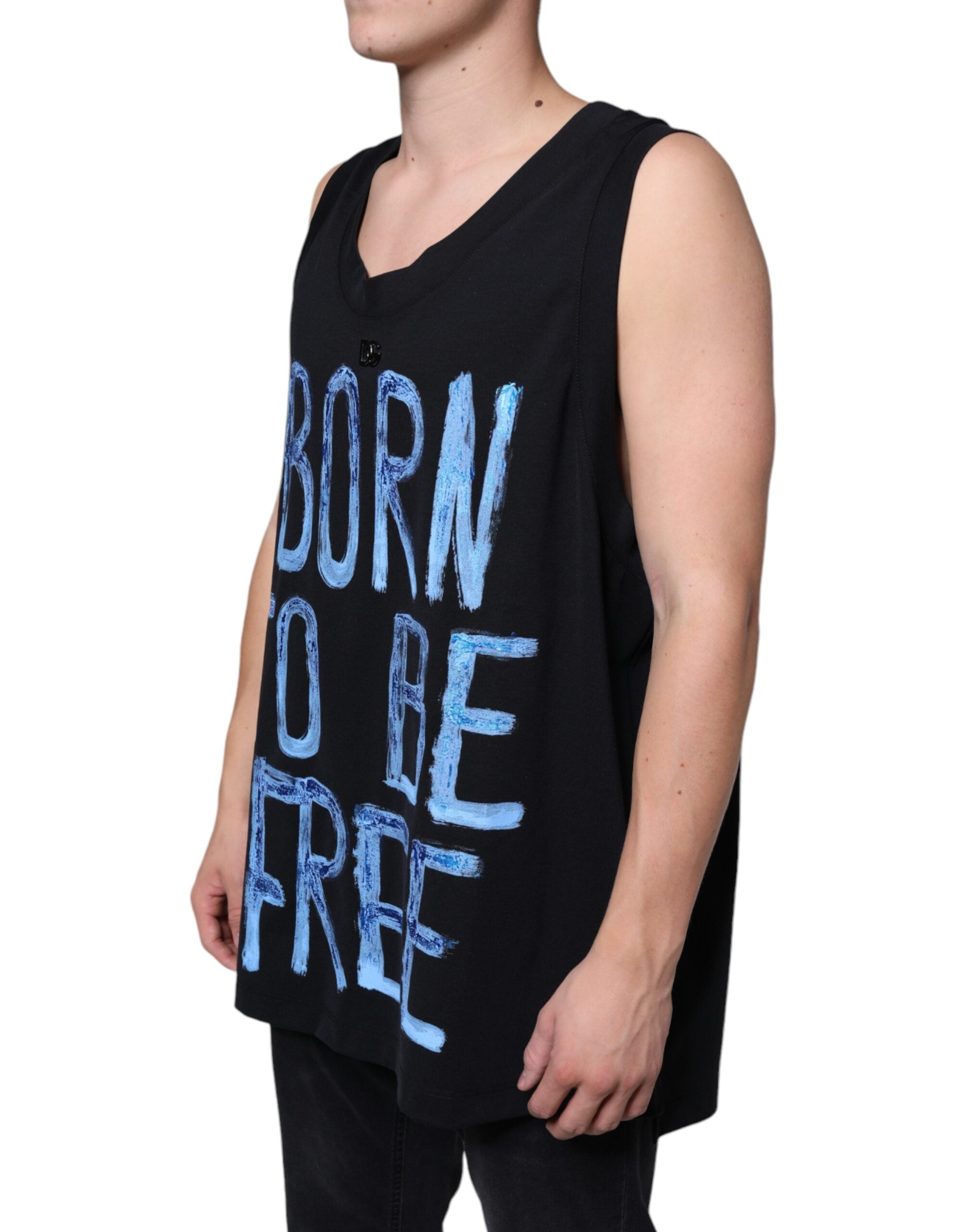 Dolce & Gabbana Black Cotton Born To Be Free Sleeveless Men's T-shirt
