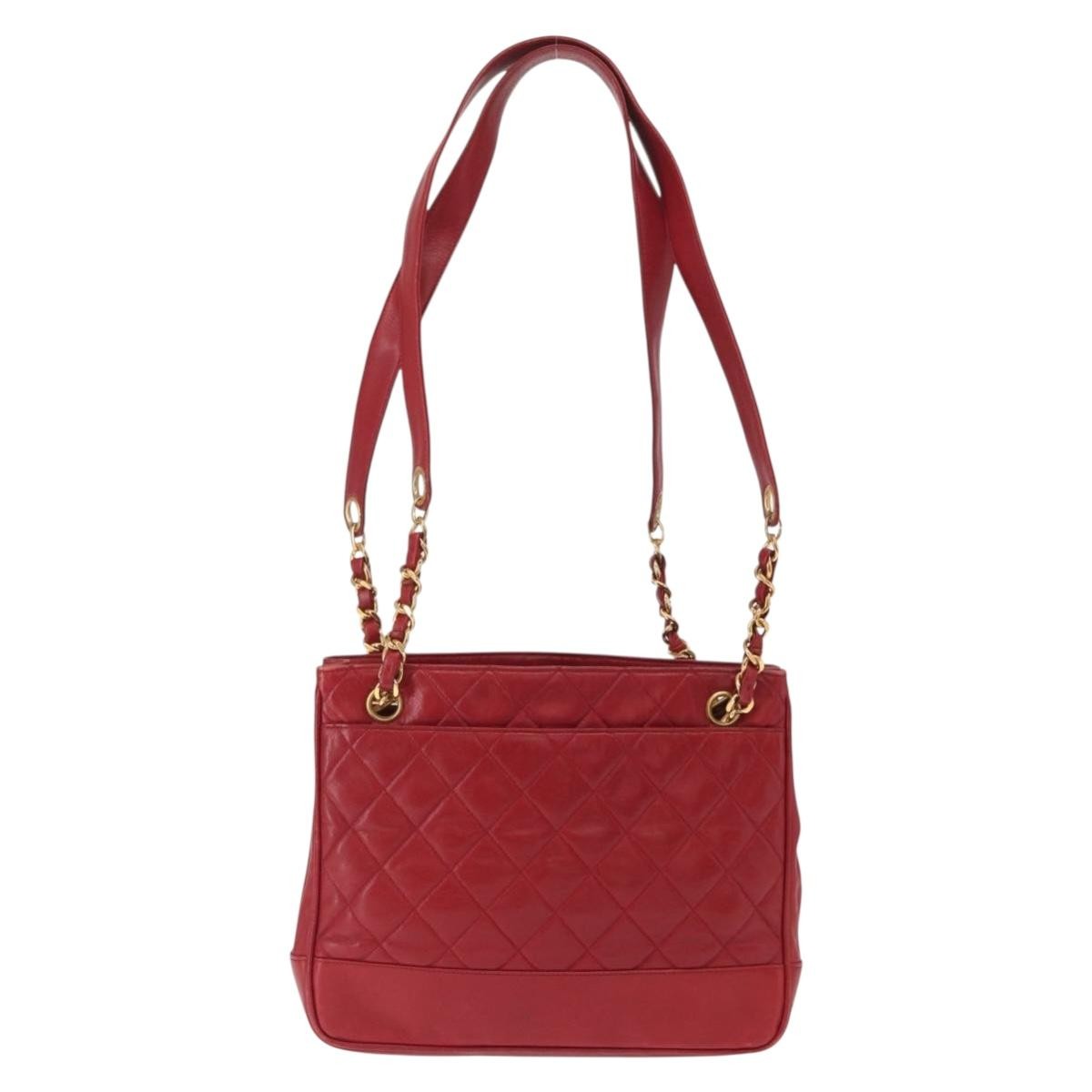Chanel Vintage Slit Pocket Quilted Lambskin Red Leather Shoulder Bag Bag (Pre-Owned)