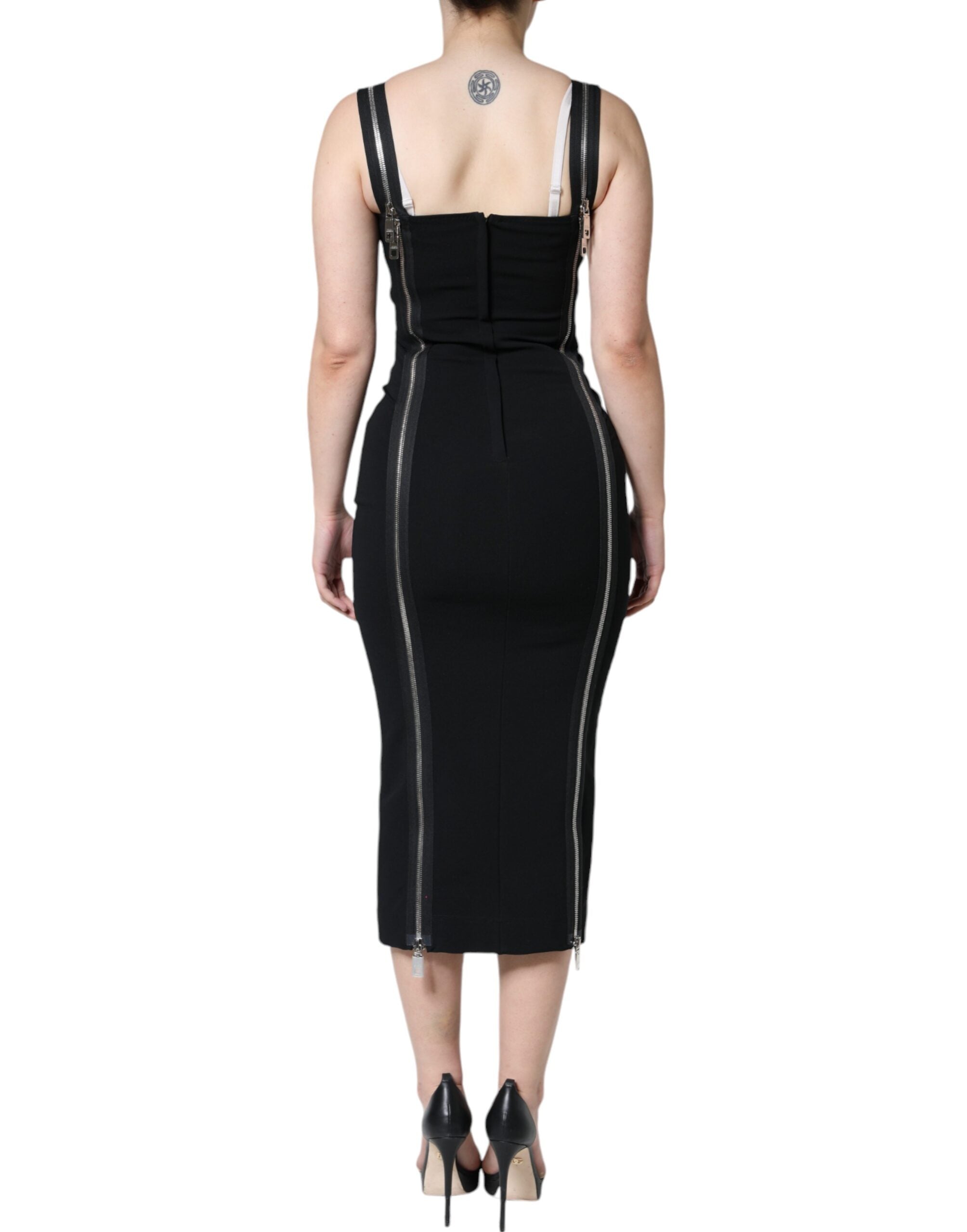 Dolce & Gabbana Black Zipper Bodycon Sheath Midi Women's Dress
