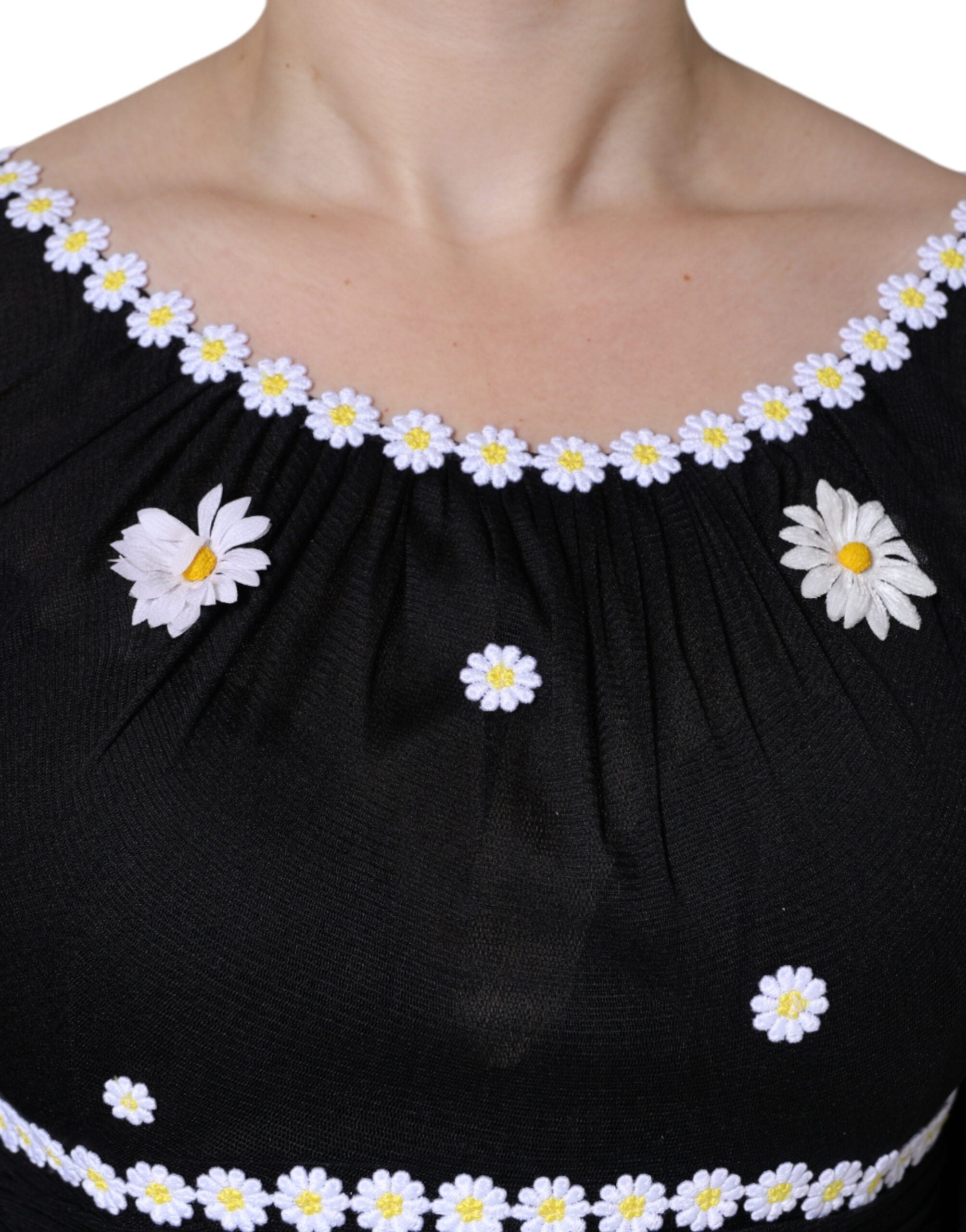 Dolce & Gabbana Black Silk Daisy A-line Long Maxi Women's Dress