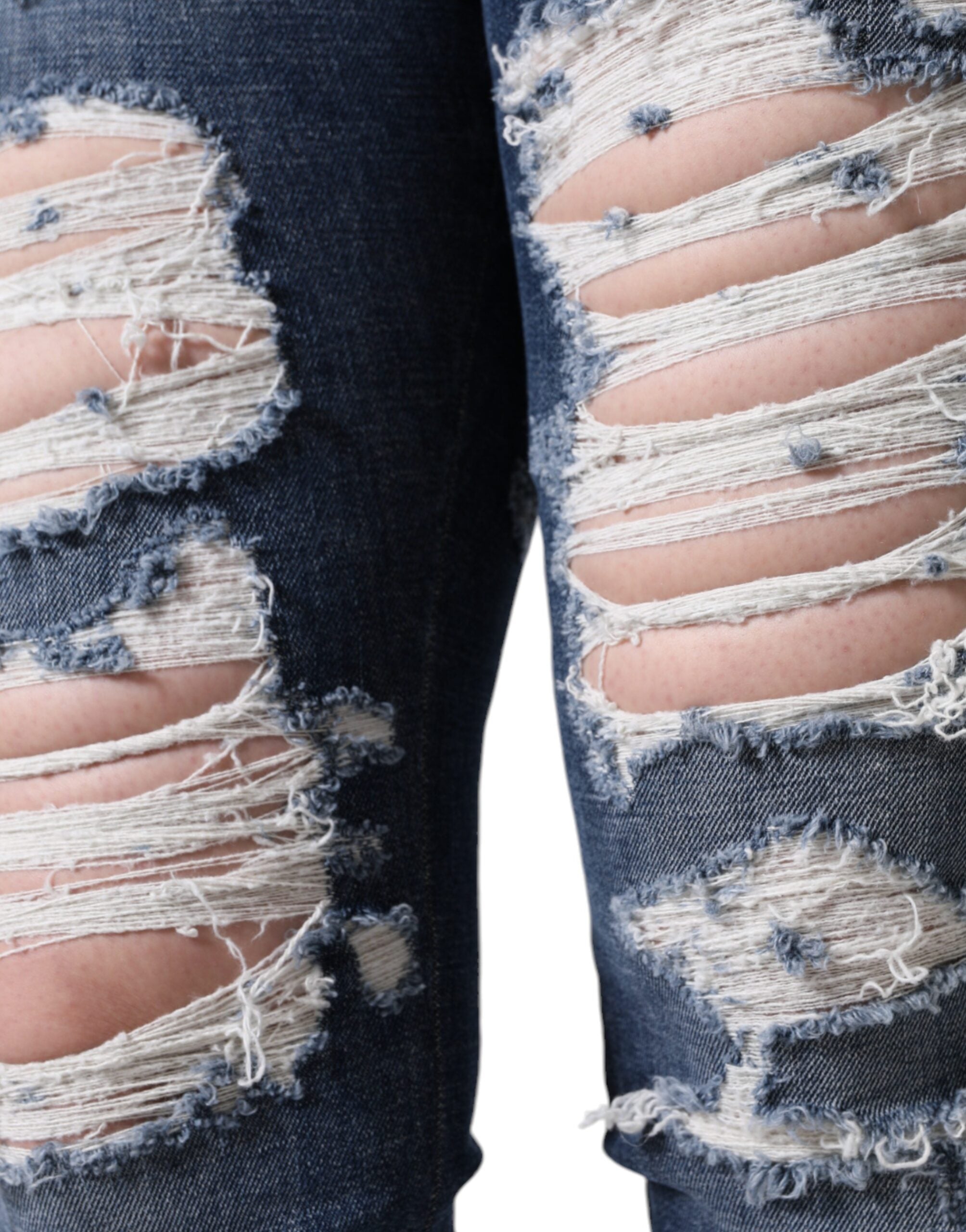 Dolce & Gabbana Blue Cotton Stretch Tattered Skinny Women's Jeans