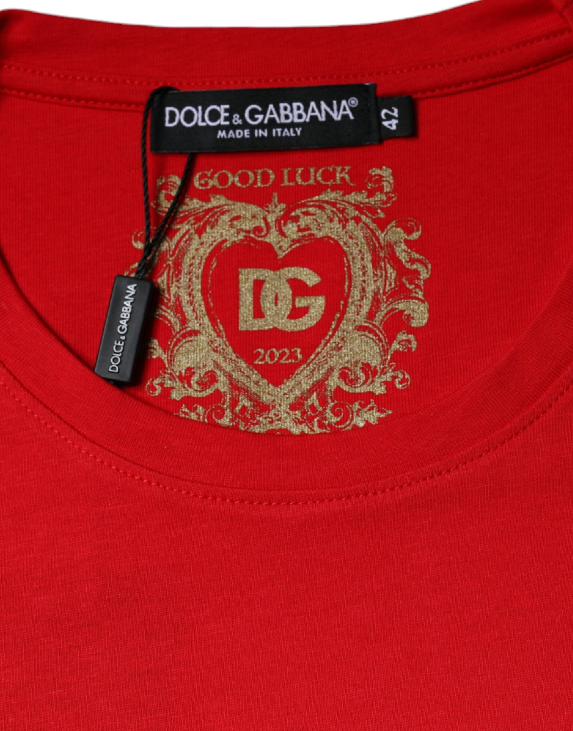 Dolce & Gabbana Red Cotton Crew Neck Short Sleeve Tee Women's T-shirt