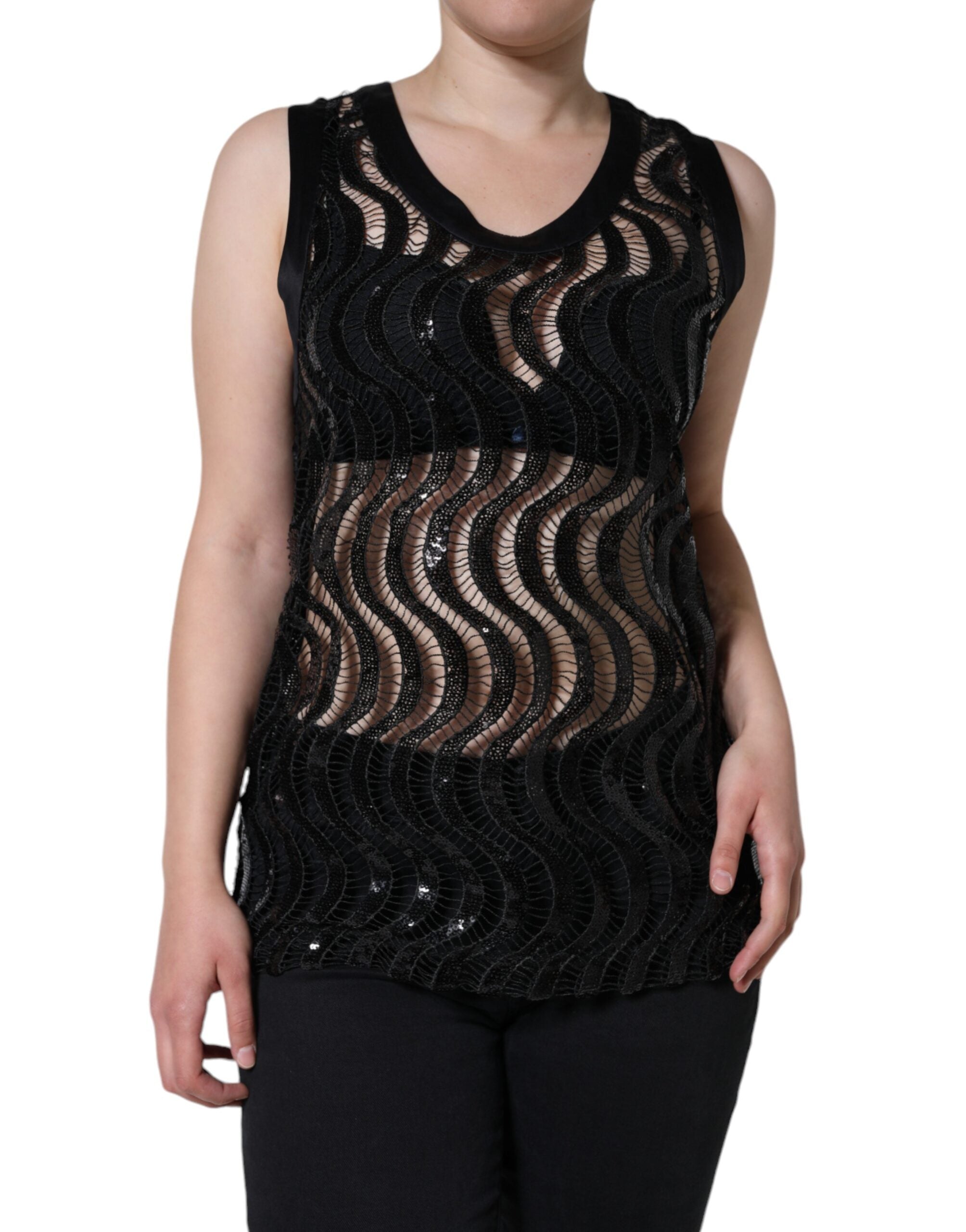Dolce & Gabbana Black Sequin Sleeveless Tank Blouse Women's Top