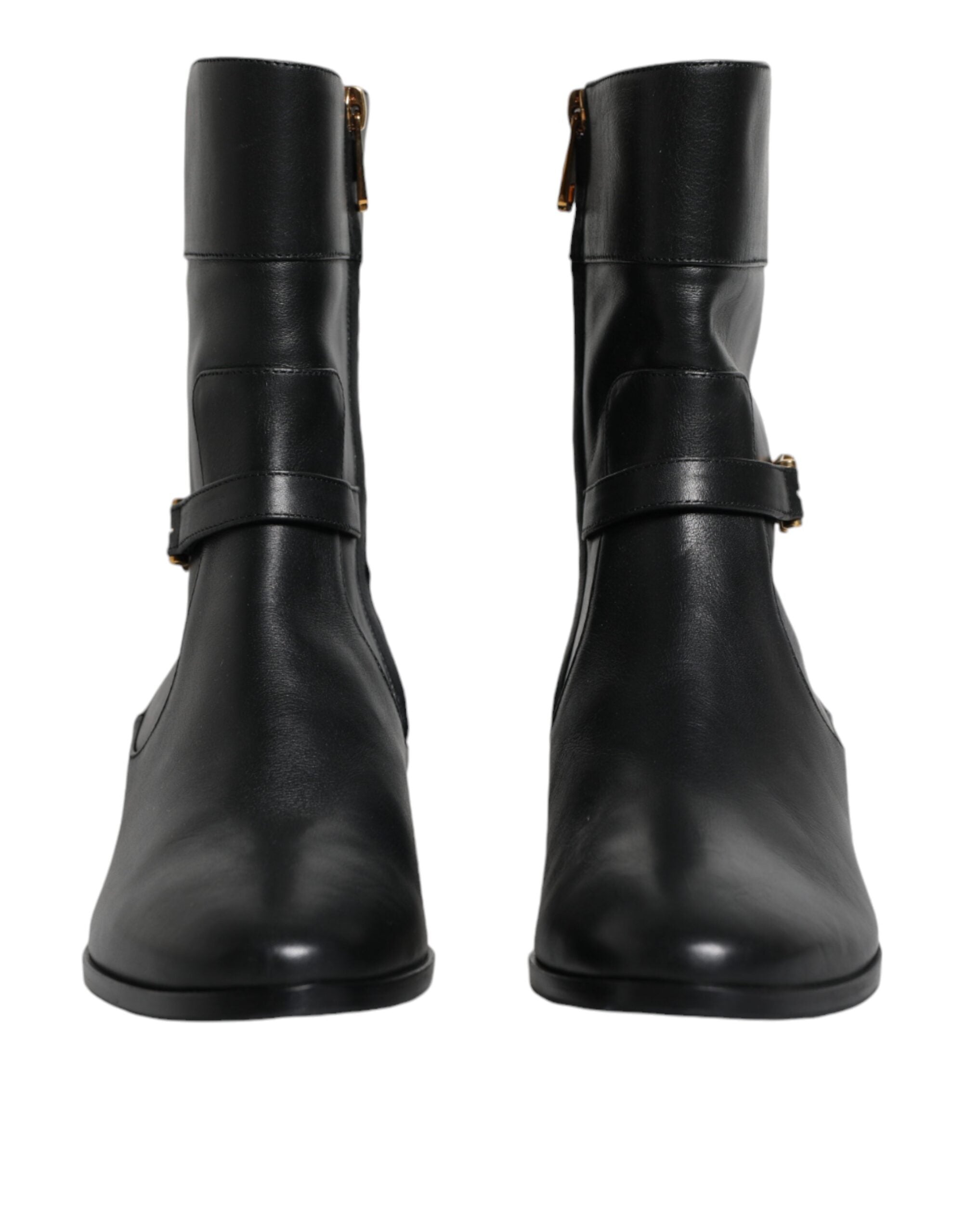 Dolce & Gabbana Black Leather Logo Mid Calf Boots Women's Shoes