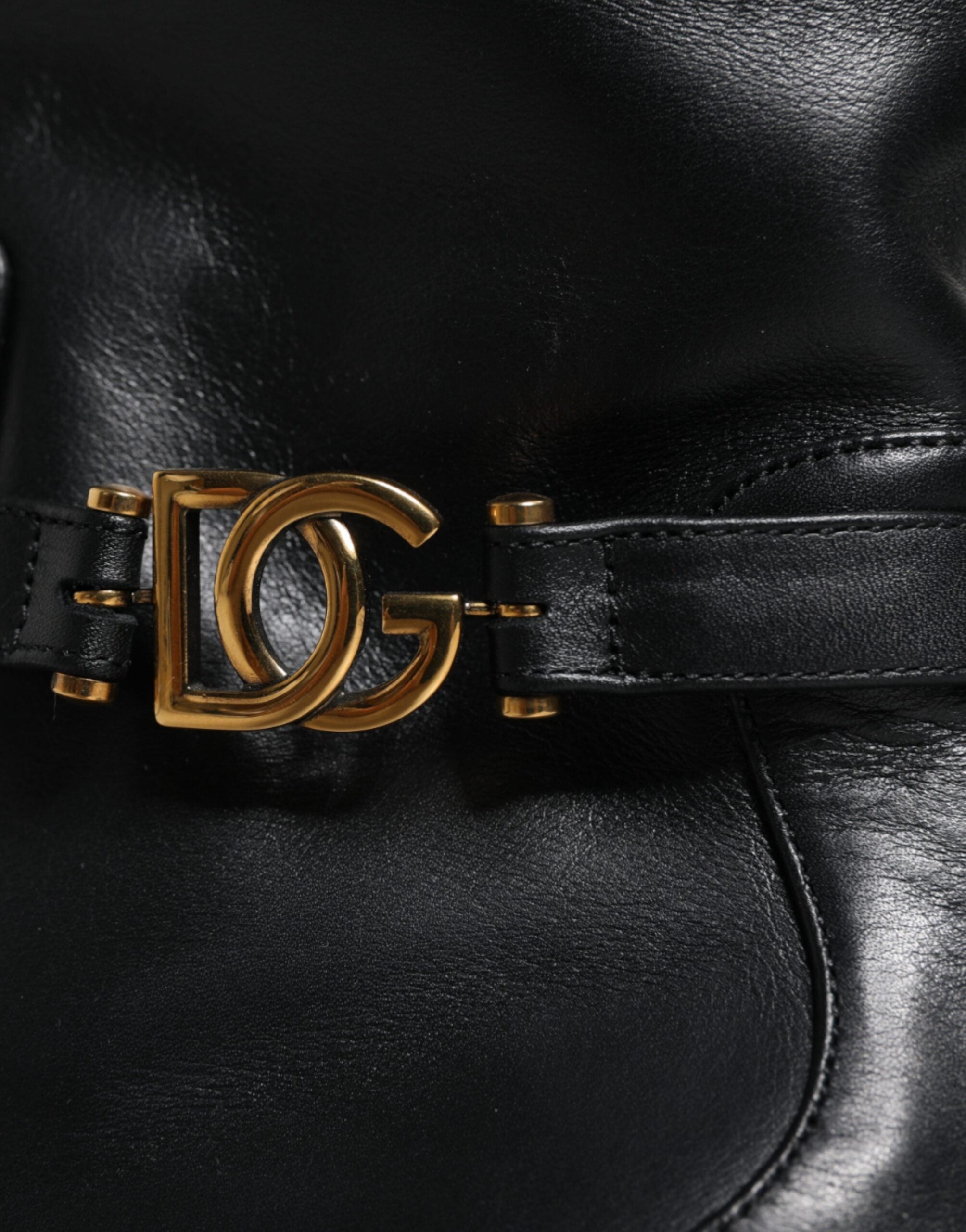 Dolce & Gabbana Black Leather Logo Mid Calf Boots Women's Shoes
