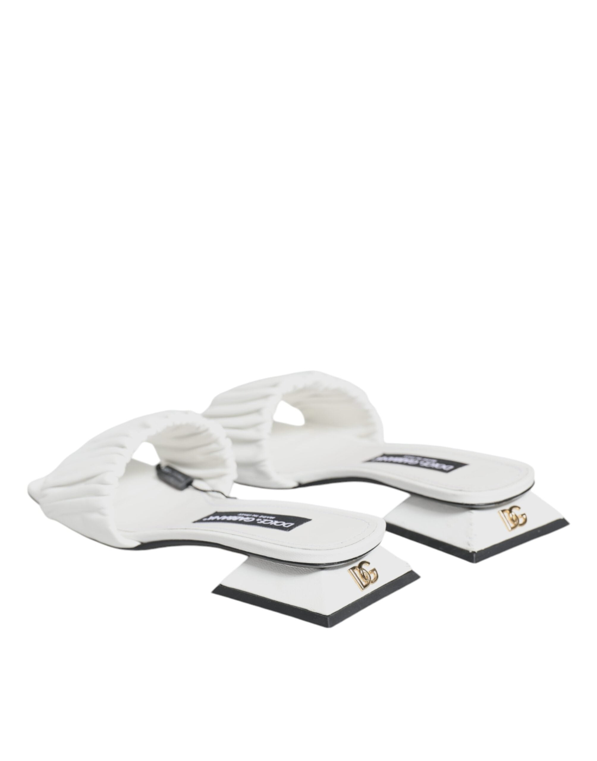 Dolce & Gabbana White Leather Slides Flats Sandals Women's Shoes (Pre-Owned)