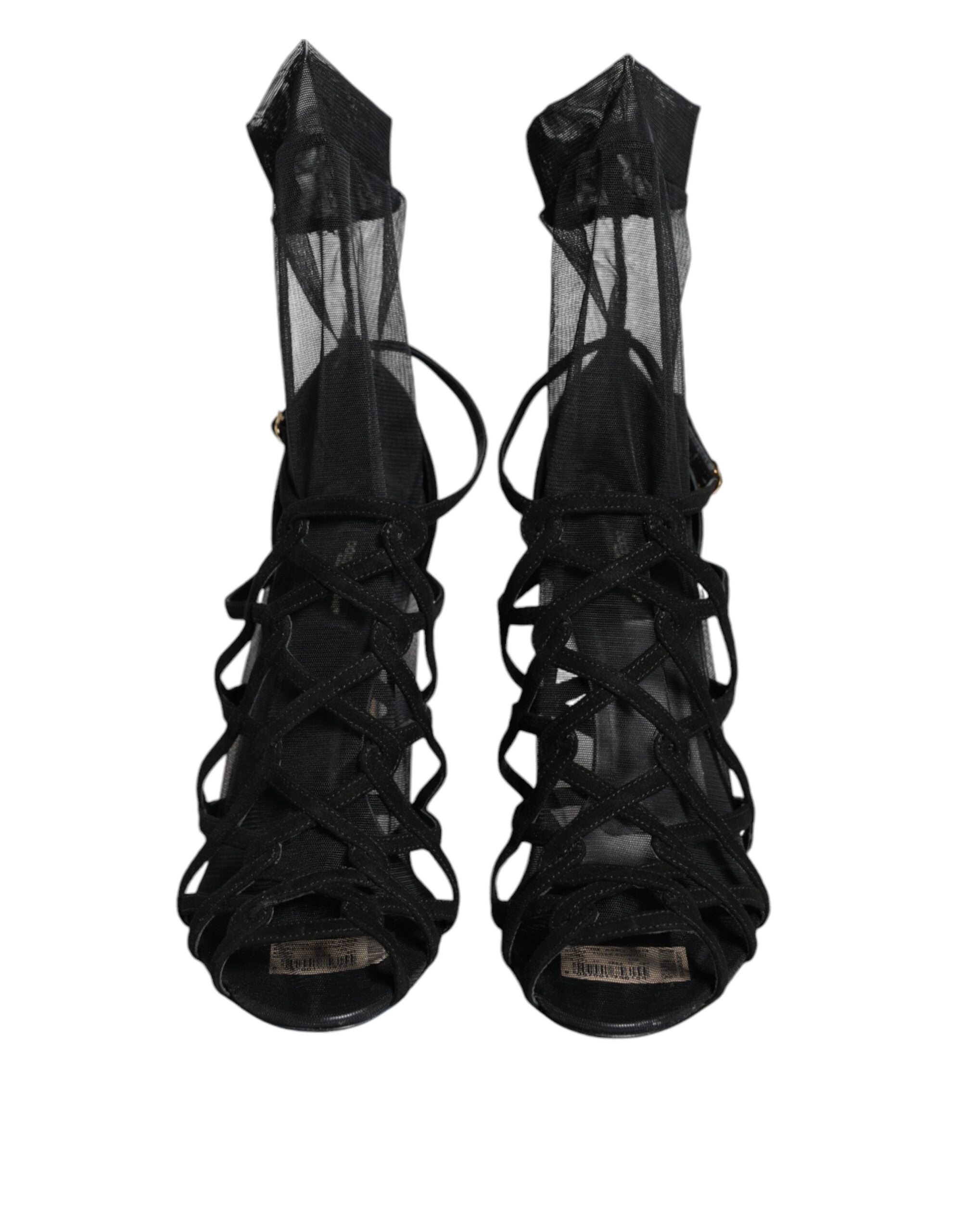 Dolce & Gabbana Black Tulle Stretch Heels Sandals Women's Shoes