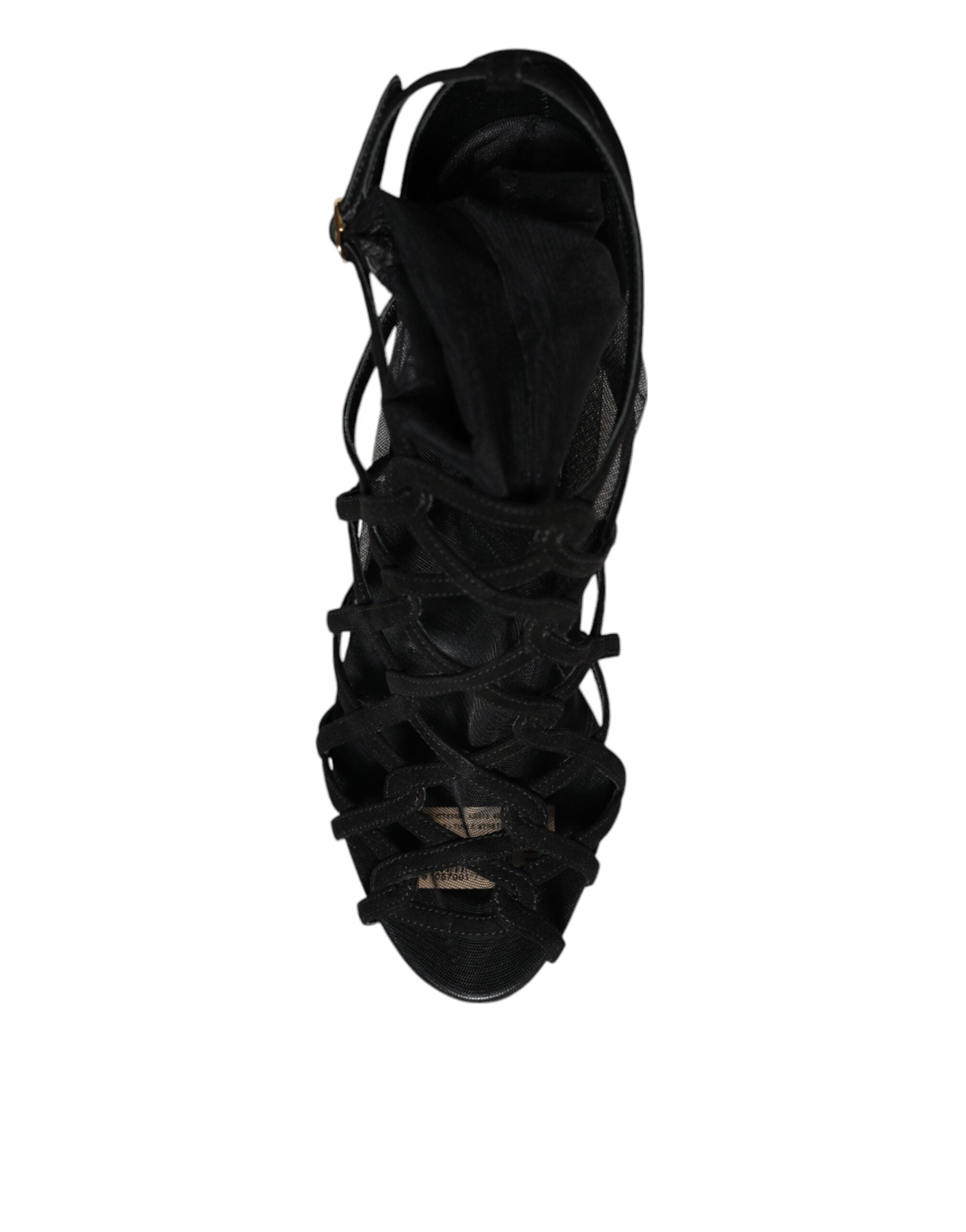Dolce & Gabbana Black Tulle Stretch Heels Sandals Women's Shoes