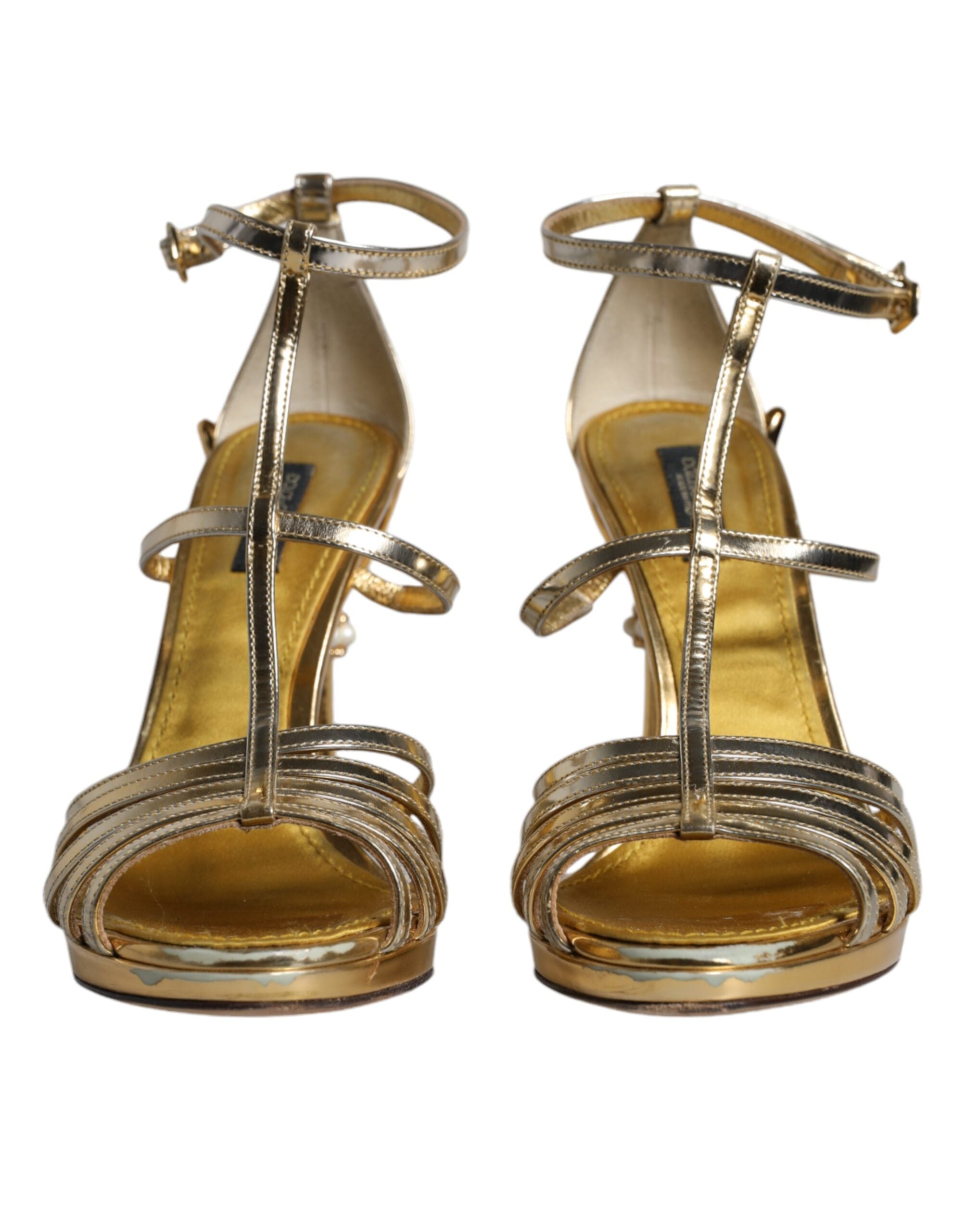 Dolce & Gabbana Gold Leather Baroque Heels Sandals Women's Shoes (Pre-Owned)