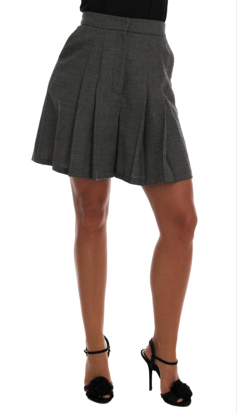 Dolce & Gabbana Gray Wool High Waist Mini Women's Shorts
