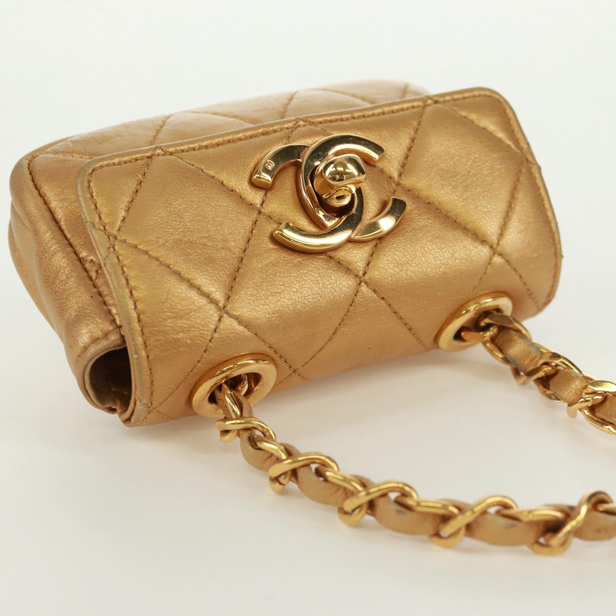 Chanel Classic Flap Charm Chain Belt Quilted Caviar Gold Leather Handbag (Pre-Owned)