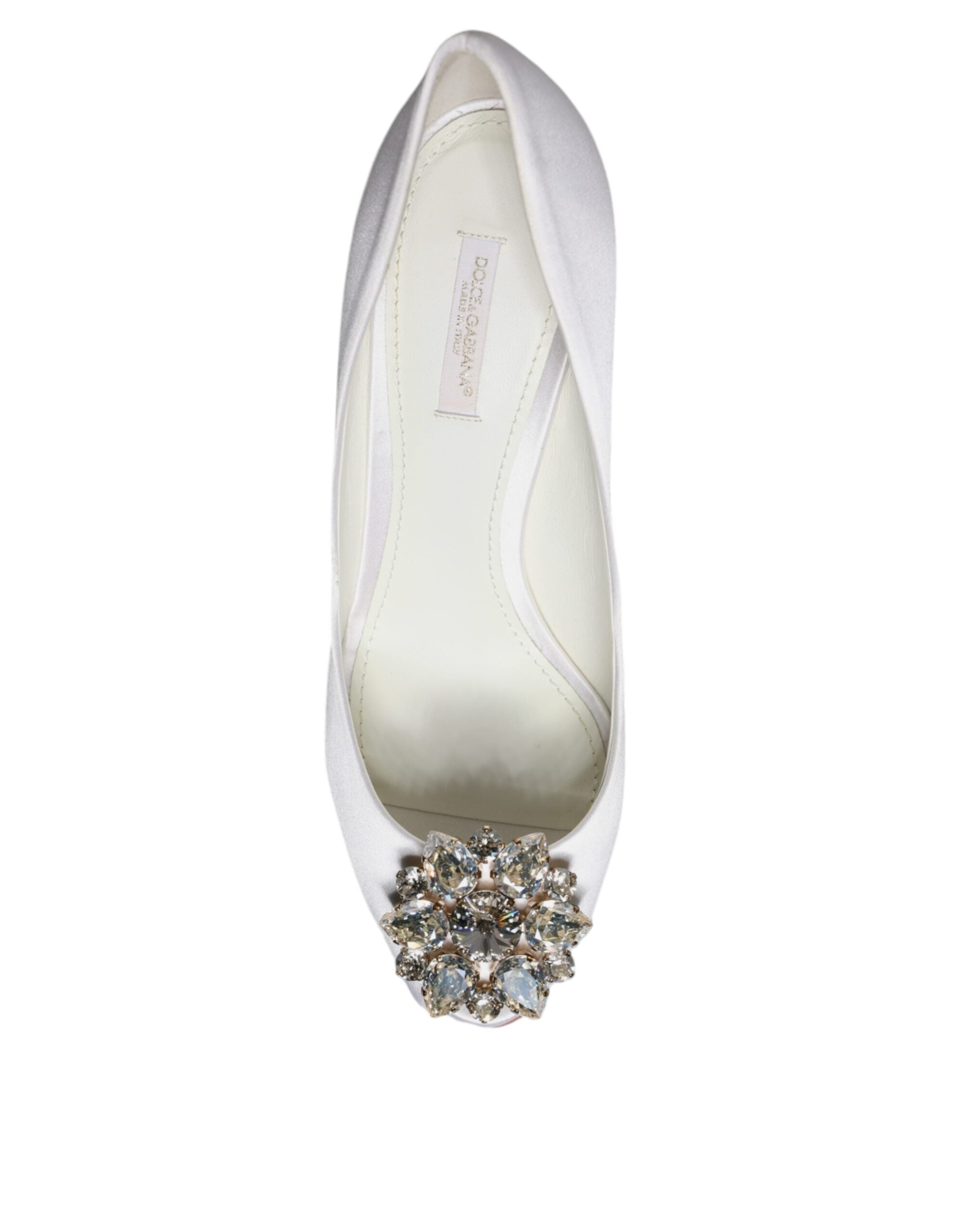 Dolce & Gabbana White Crystals Peep Toe Satin Pumps Women's Shoes (Pre-Owned)