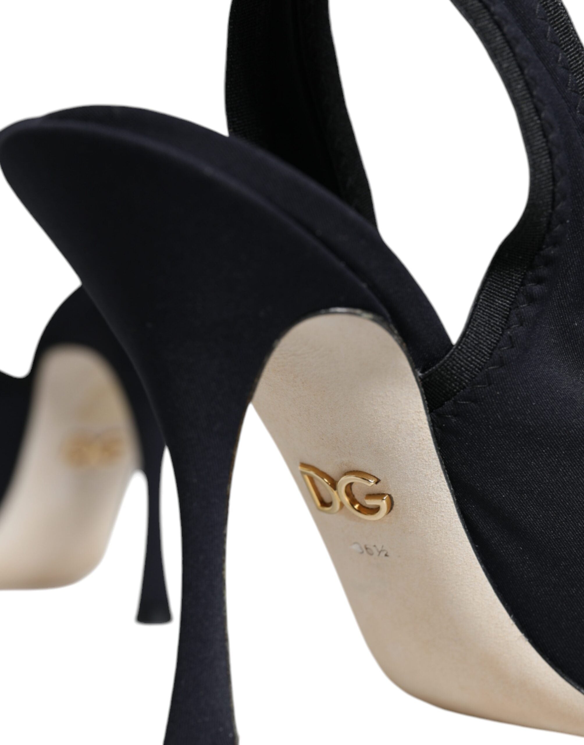 Dolce & Gabbana Black Jersey Stretch Heels Slingback Women's Shoes