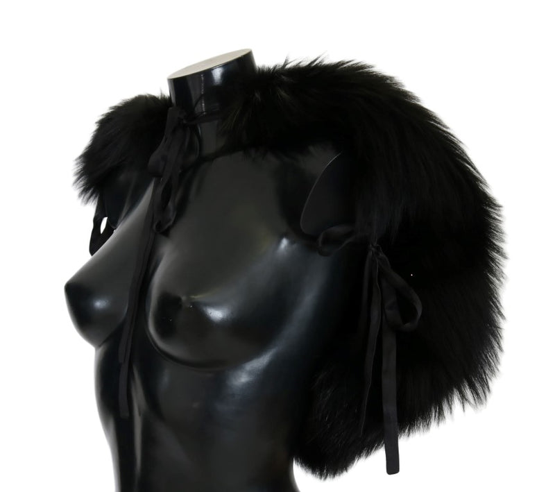 Dolce & Gabbana Elegant Black Silver Fox Fur Wrap Women's Scarf