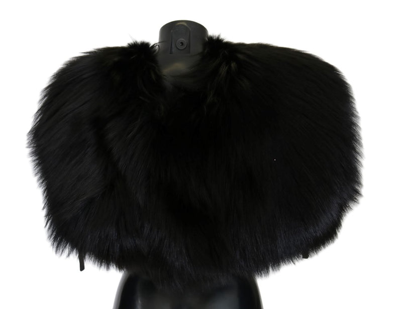 Dolce & Gabbana Elegant Black Silver Fox Fur Wrap Women's Scarf