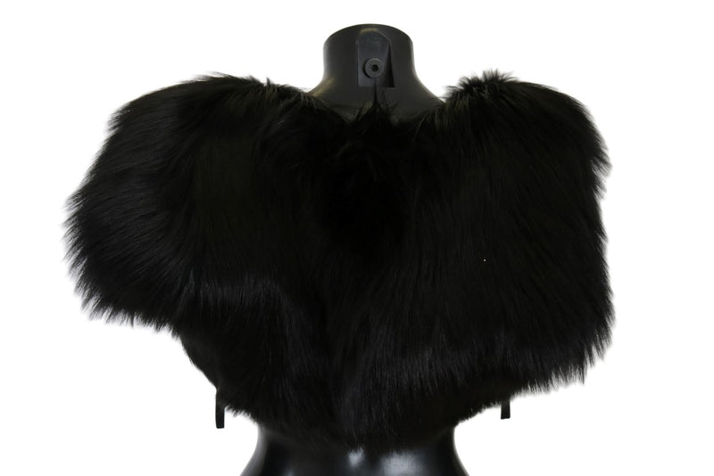 Dolce & Gabbana Elegant Black Silver Fox Fur Women's Scarf
