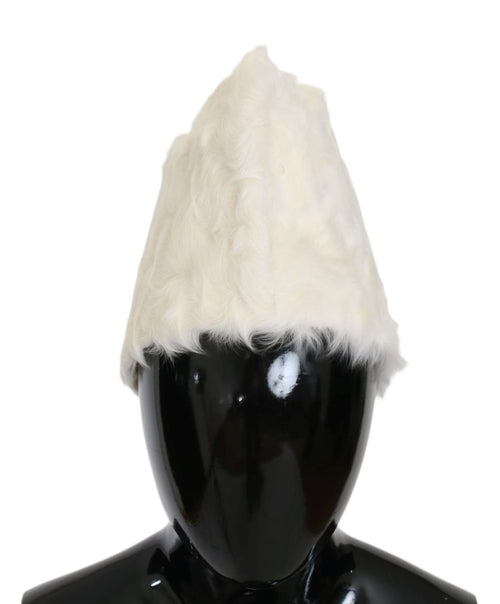 Dolce & Gabbana Elegant White Fur Beanie Luxury Winter Women's Hat
