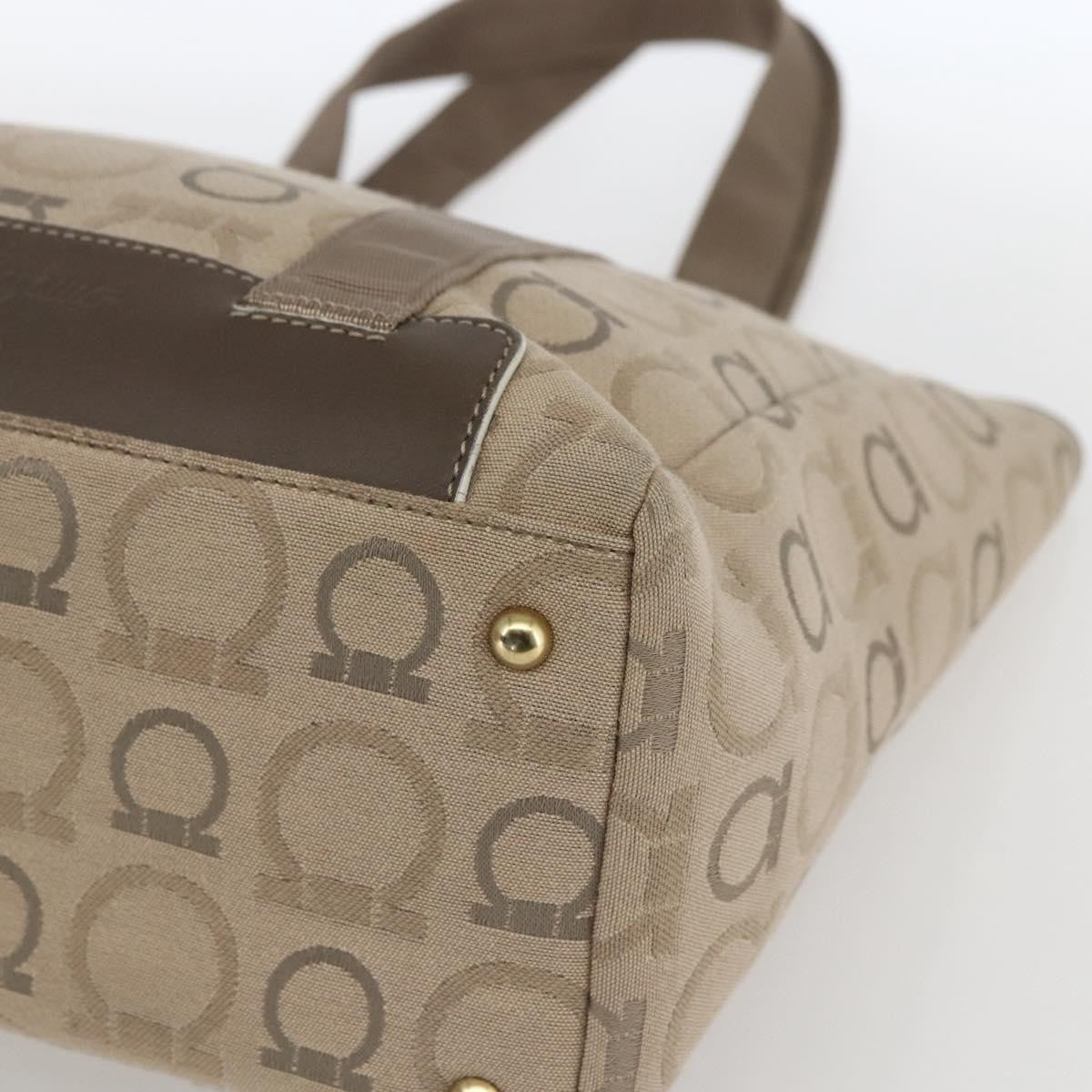 Salvatore Ferragamo Gancini Tote Gancini Canvas Beige Canvas Tote Bag Bag (Pre-Owned)