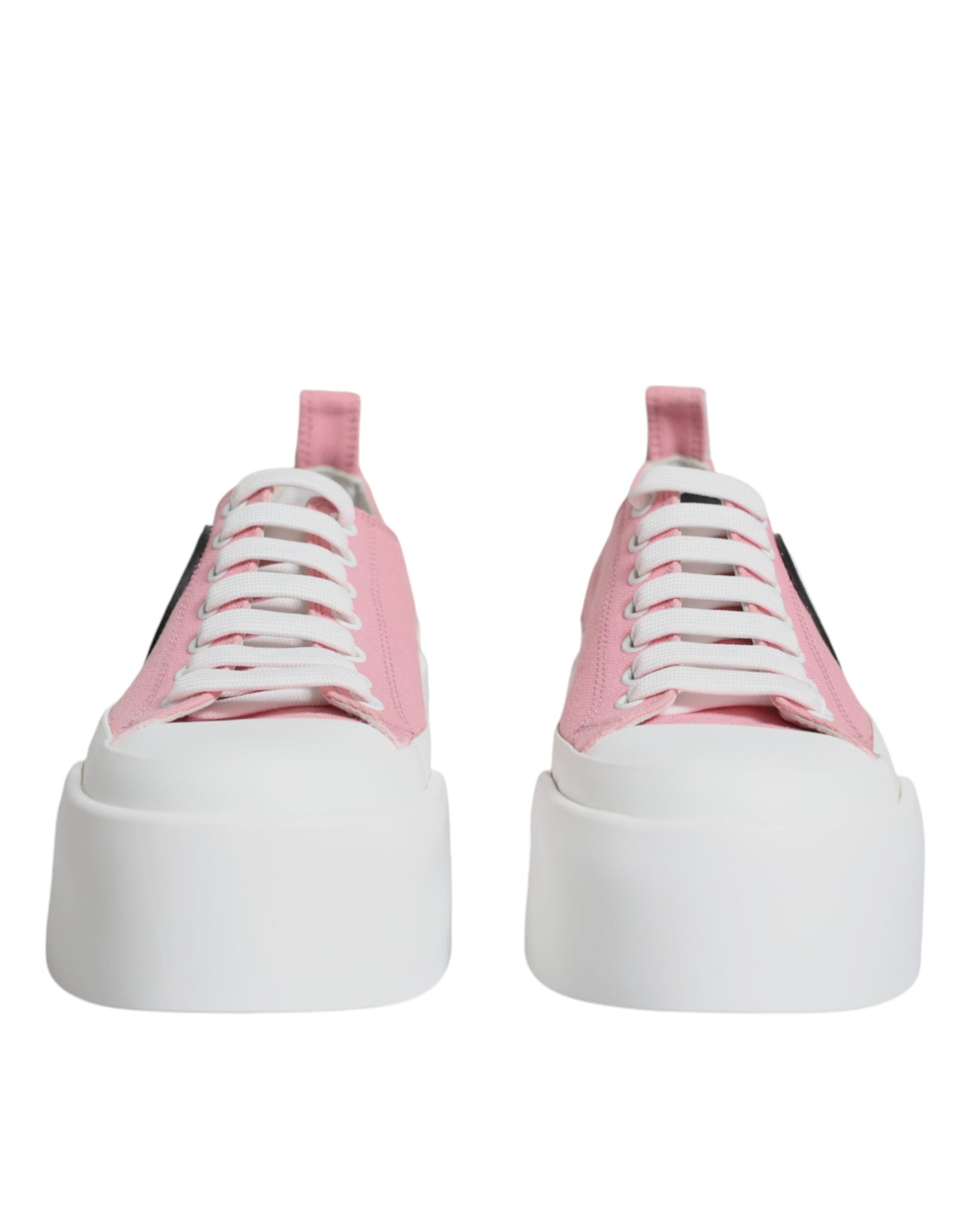 Dolce & Gabbana Pink White Canvas Logo Low Top Sneakers Women's Shoes