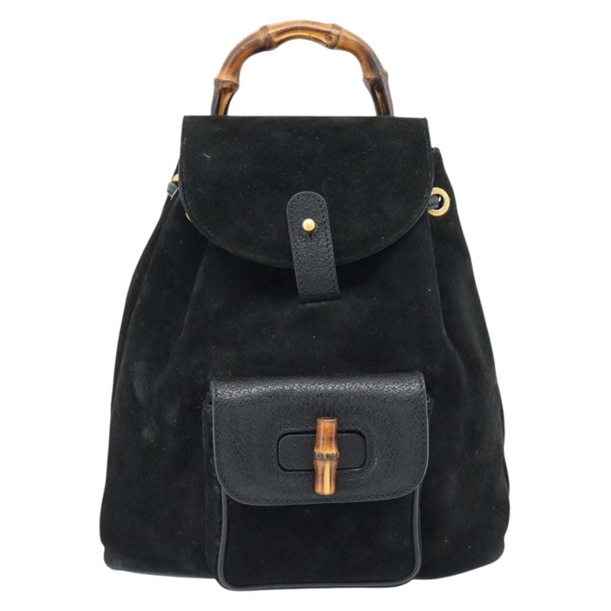 Gucci Vintage Bamboo Suede Black Suede Backpack Bag (Pre-Owned)
